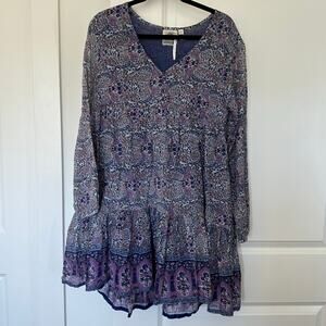 Blue Boheme (S) Bohemian Chic Flowy Mini Dress Lightweight Artsy Cotton Paisley